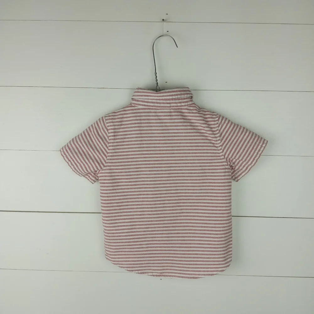 Old Navy boys size 6-12 mos red and white striped button down shirt chambray